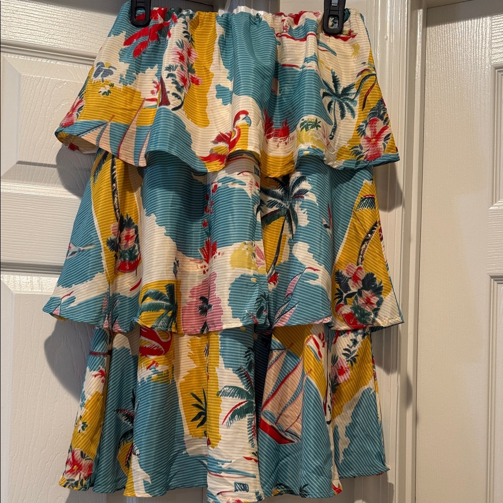 NWT Tropical Ruffle 3 Tiered Lined Voluminous Watercolor Flowy Dainty Skirt L - Picture 5 of 11